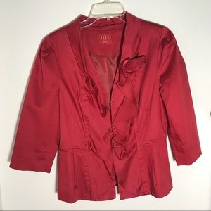 Elle red blazer Sz Medium w/ pinned red flower